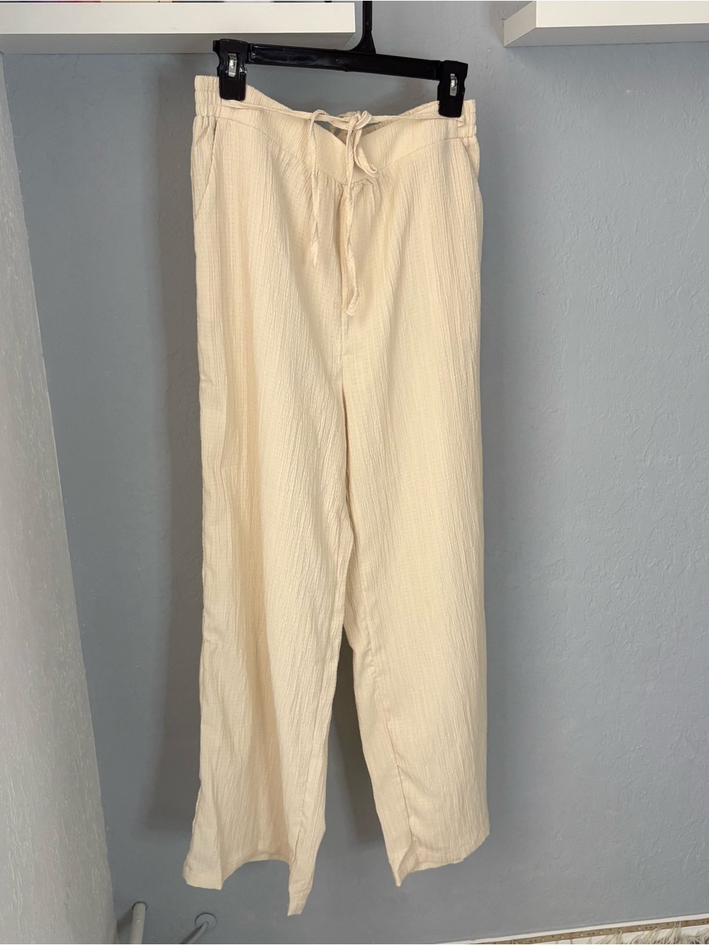 Relaxed Wide-Leg Drawstring Pants - Cream